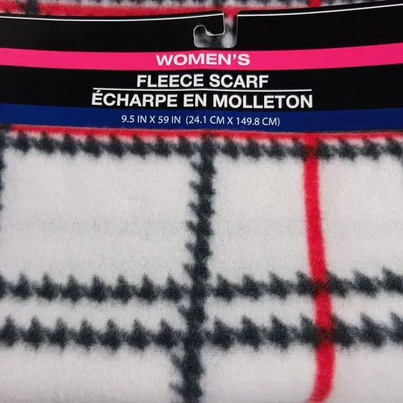 Women's Plaid Fleece Scarf - New White Black Red - Picture 3 of 6